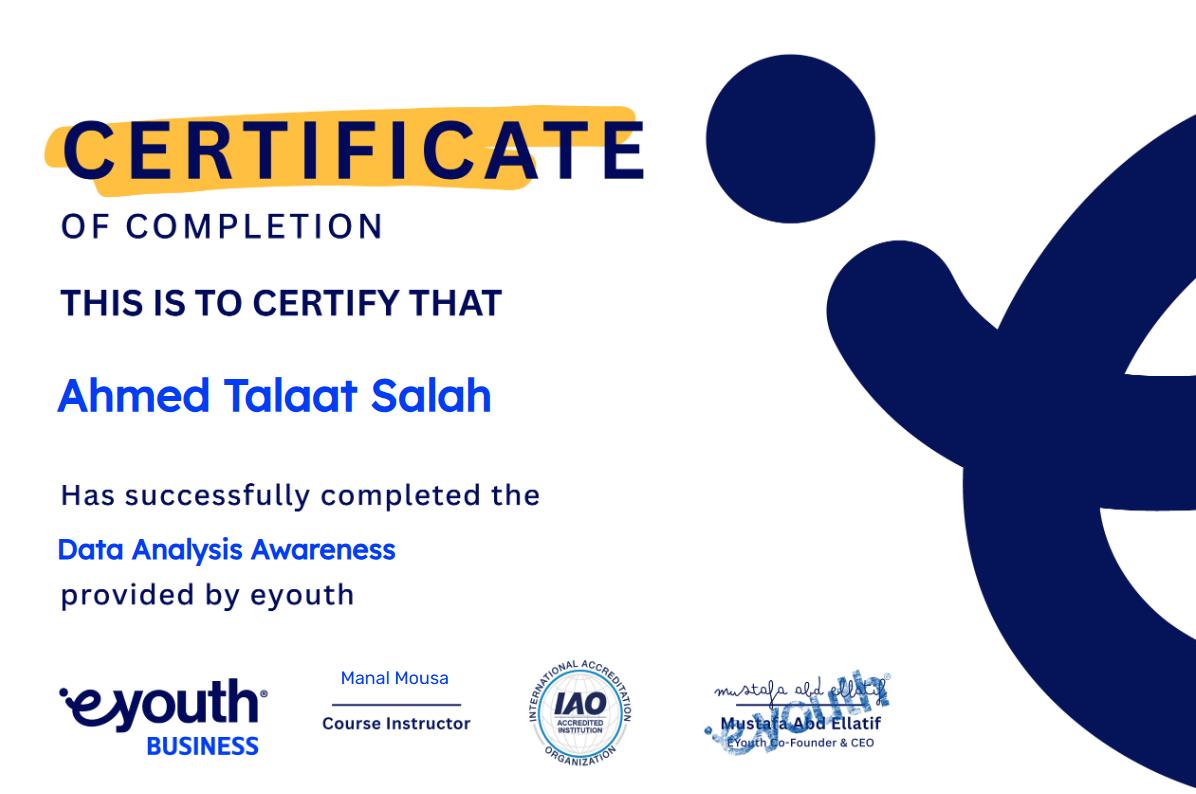 Eyouth Data Analysis Awareness Certificate